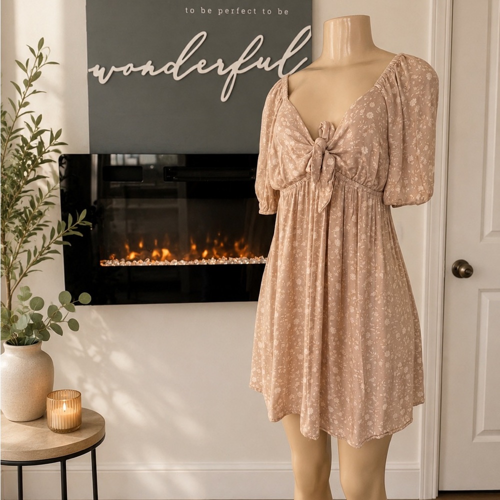 Ingrid & Isabel Dusty Rose Floral Tie-Front Mini Dress